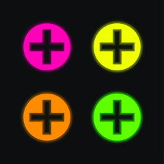 Add Button Circle four color glowing neon vector icon