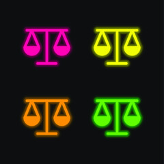 Balancing Scale Outline four color glowing neon vector icon