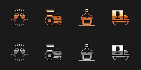 Set Wine tasting, degustation, Tractor, Old bottle of wine and truck icon. Vector