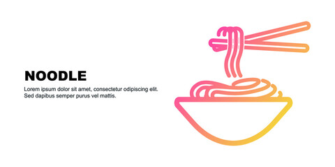 Bowl of noodles and chopsticks. noodle background banner.
