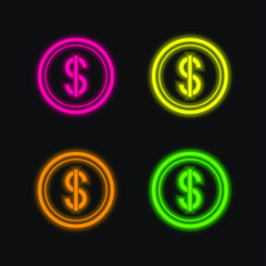 American Dollar four color glowing neon vector icon
