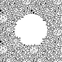 Background, frame, border from molecules, cells of virus, bacteria. Pandemic, epidemic covid-19. Concept of quarantine coronavirus, vaccination. Vector hand drawn outline doodle isolated