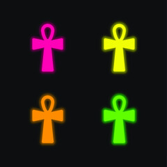 Ankh Cross four color glowing neon vector icon