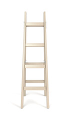 Front view of double wooden ladder, isolated on white background