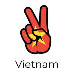 Vietnam flag in the form of a peace sign. Gesture V victory sign, patriotic sign, icon for apps, websites, T-shirts, souvenirs, etc., isolated on white background