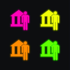 Architect four color glowing neon vector icon