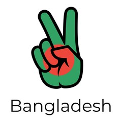 Bangladesh flag in the form of a peace sign. Gesture V victory sign, patriotic sign, icon for apps, websites, T-shirts, souvenirs, etc., isolated on white background