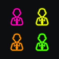Bald Businessman four color glowing neon vector icon