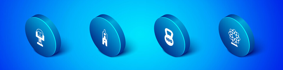 Set Isometric Attraction carousel, Weight, Ferris wheel and Circus ticket icon. Vector