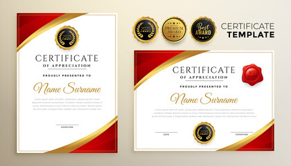 Professional red diploma certificate template in premium style - obrazy, fototapety, plakaty