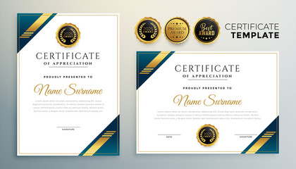 stylish diploma certificate multipurpose template in premium golden style