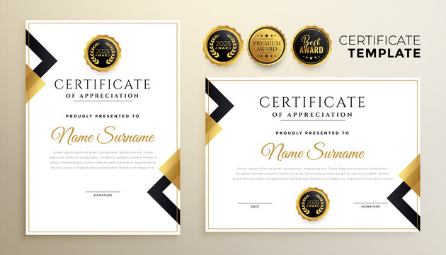 Golden Diploma Certificate Template In Premium Style