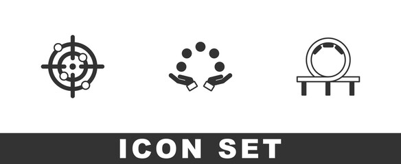 Set Target sport, Juggling ball and Roller coaster icon. Vector