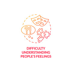 Difficulty understanding people feelings concept icon. Autism sign abstract idea thin line illustration. Low emotional intelligence. Alexithymia disorder. Vector isolated outline color drawing