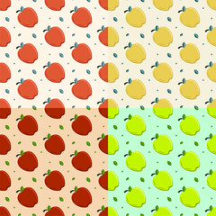set of seamless patterns with Sweet apple for breakfast. Collecting autumn harvest of fruits. Ornament for decoration and printing on fabric. Design element. Vector