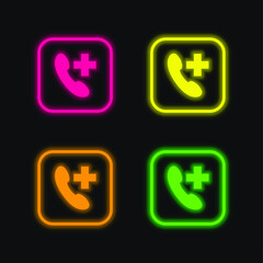 Add Call four color glowing neon vector icon