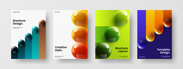 Modern realistic orbs booklet layout composition. Multicolored placard A4 design vector concept set.