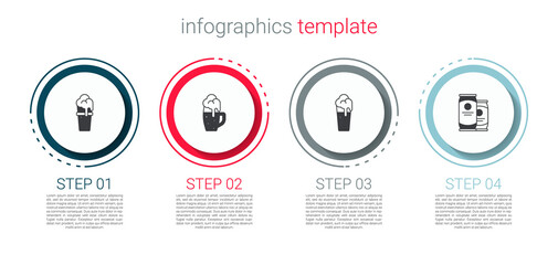 Set Glass of beer, , and Beer can. Business infographic template. Vector