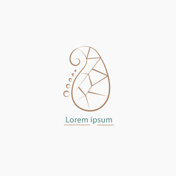 The logo has a geometric shape in the form of a drop with edges in brown. Openwork logo. For a jewelry store, a store of handmade goods, beads and bracelets made of natural, natural, precious and deco