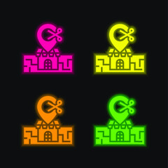 Barber Shop four color glowing neon vector icon