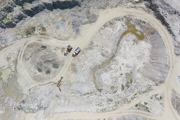 The Gneiss Mine, opencast mine in the countryside in Poland. Mine in a villae from drone aerial...