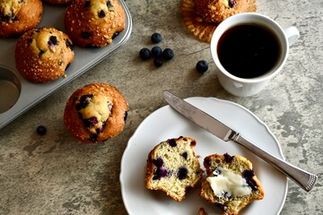 Blueberry muffins and coffee for breakfast