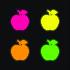Apple four color glowing neon vector icon