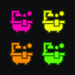 Obraz premium Bathtub four color glowing neon vector icon