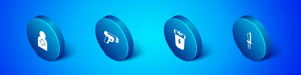 Set Isometric Human target sport for shooting, Police electric shocker, Military knife and icon. Vector