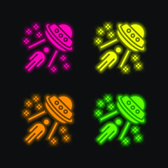 Alien four color glowing neon vector icon