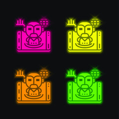 Artificial Intelligence four color glowing neon vector icon