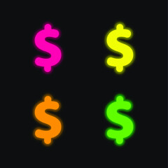 Money four color glowing neon vector icon