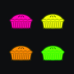 Apple Pie four color glowing neon vector icon