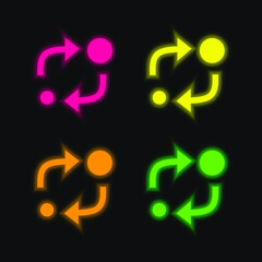 Analytics Symbol Of Two Circles Of Different Sizes With Two Arrows Between Them four color glowing neon vector icon