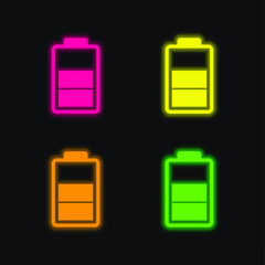 Battery Status Symbol four color glowing neon vector icon