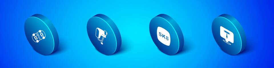 Set Isometric Broken skateboard, Skateboard, T tool and helmet icon. Vector