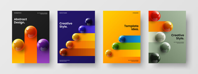 Premium realistic spheres placard concept bundle. Trendy company brochure vector design illustration composition.