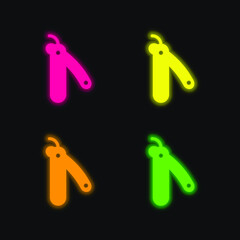 Barber Knife four color glowing neon vector icon