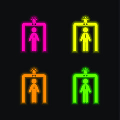 Airport Security Portal four color glowing neon vector icon