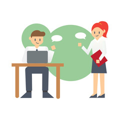 Business man and women team planning discussing project together in office flat vector illustration