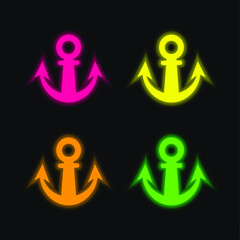 Anchor Programing Tool Symbol four color glowing neon vector icon
