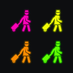 Assistant four color glowing neon vector icon