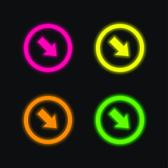 Arrow Pointing To Bottom Right Corner four color glowing neon vector icon
