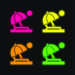 Beach four color glowing neon vector icon