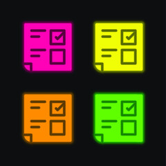 Ballot four color glowing neon vector icon