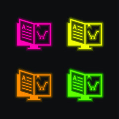 Book four color glowing neon vector icon