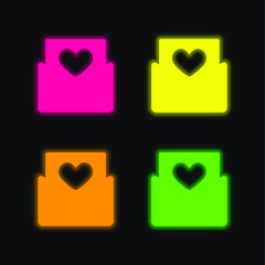 Birthday Card four color glowing neon vector icon