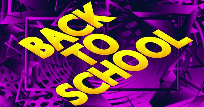Back to school text on changing colorful background. Words with depth font.