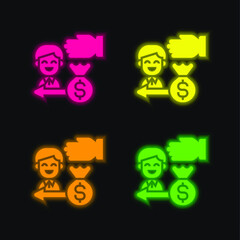 Borrow four color glowing neon vector icon