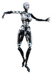 3D Rendering Female Robot on White